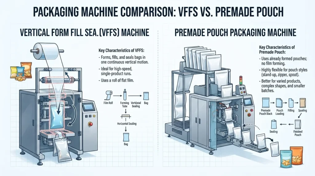 Doy Bag Packaging Machines: A Complete Guide for Doy Pack 4 pre-made-pouch-packaging-machine-vs-vffs-machine